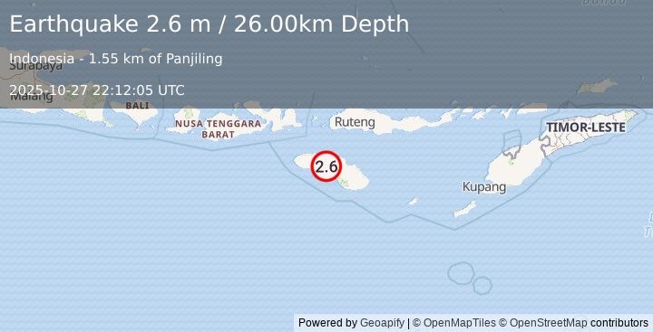 Earthquake SUMBA REGION, INDONESIA (2.6 m) (2025-10-27 22:12:05 UTC)
