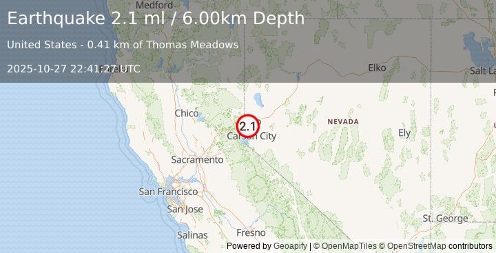 Earthquake NEVADA (2.1 ml) (2025-10-27 22:41:27 UTC)