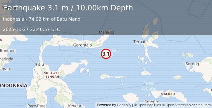 Earthquake MOLUCCA SEA (3.1 m) (2025-10-27 22:40:57 UTC)