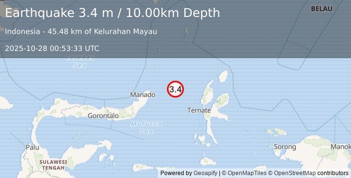 Earthquake MOLUCCA SEA (3.4 m) (2025-10-28 00:53:33 UTC)