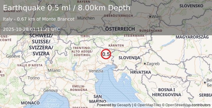 Earthquake NORTHERN ITALY (0.5 ml) (2025-10-28 01:11:21 UTC)