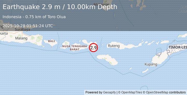 Earthquake SUMBAWA REGION, INDONESIA (2.9 m) (2025-10-28 01:51:24 UTC)