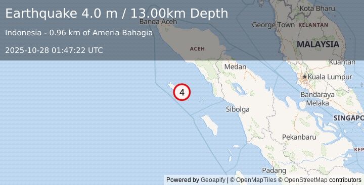 Earthquake SIMEULUE, INDONESIA (4.0 m) (2025-10-28 01:47:22 UTC)
