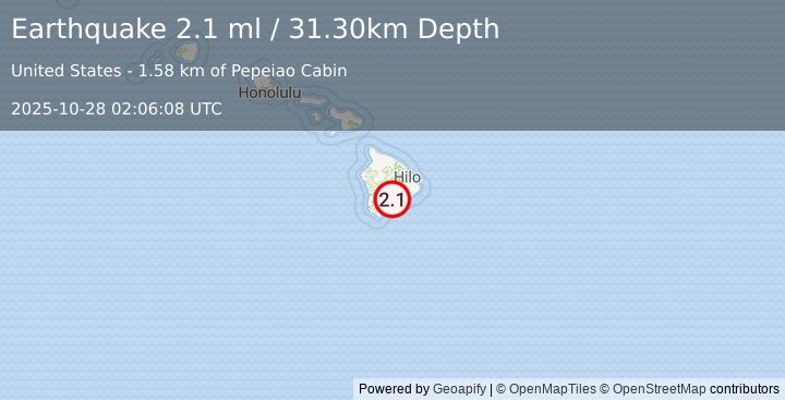 Earthquake ISLAND OF HAWAII, HAWAII (2.1 ml) (2025-10-28 02:06:08 UTC)