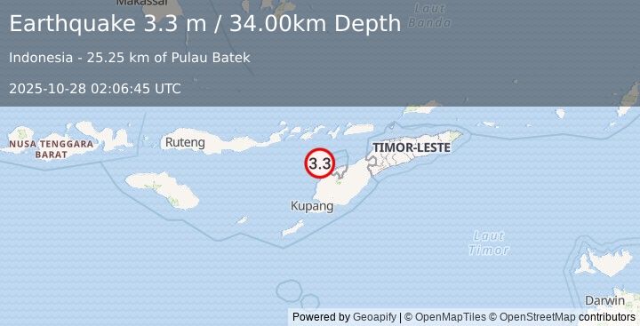 Earthquake TIMOR REGION, INDONESIA (3.3 m) (2025-10-28 02:06:45 UTC)