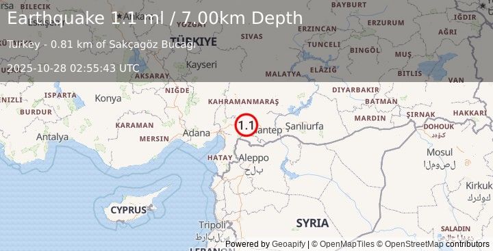 Earthquake CENTRAL TURKEY (1.1 ml) (2025-10-28 02:55:43 UTC)