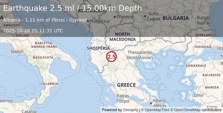 Earthquake ALBANIA (2.5 ml) (2025-10-28 05:11:31 UTC)