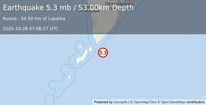 Earthquake KURIL ISLANDS (5.7 mw) (2025-10-28 07:06:27 UTC)