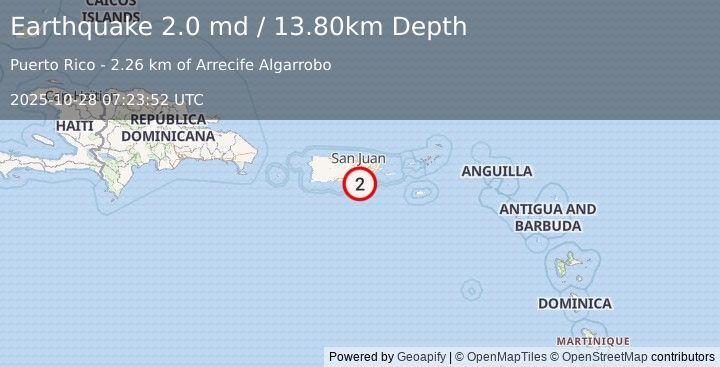 Earthquake PUERTO RICO REGION (2.0 md) (2025-10-28 07:23:52 UTC)