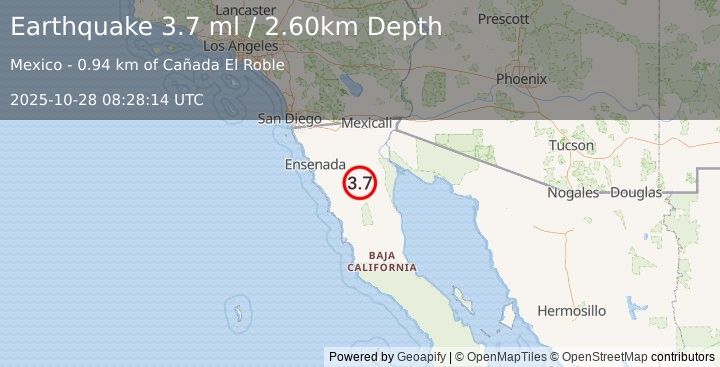 Earthquake BAJA CALIFORNIA, MEXICO (3.7 ml) (2025-10-28 08:28:14 UTC)