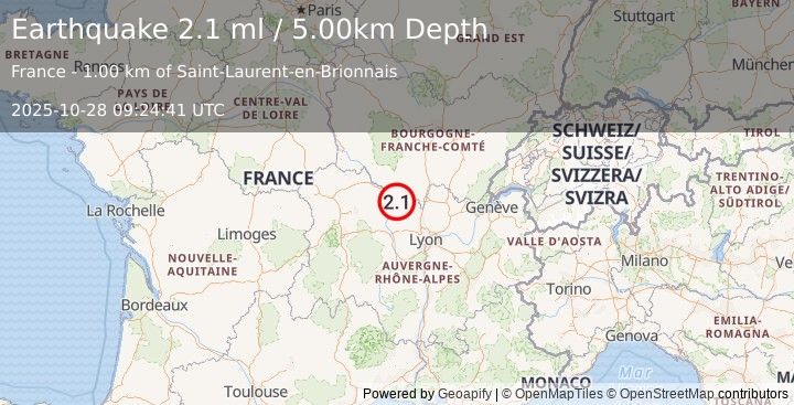 Earthquake FRANCE (2.1 ml) (2025-10-28 09:24:41 UTC)