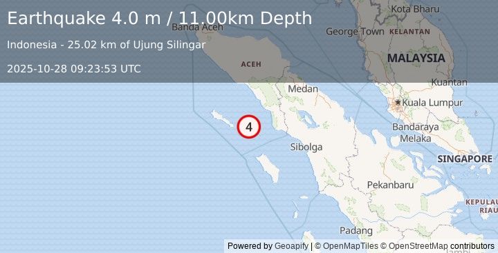 Earthquake SIMEULUE, INDONESIA (4.0 m) (2025-10-28 09:23:53 UTC)
