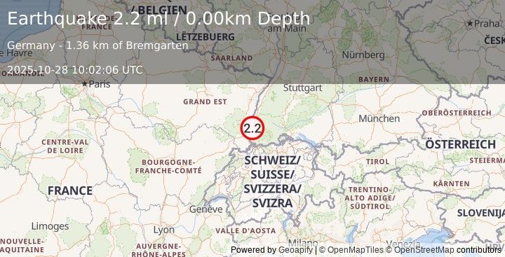 Earthquake FRANCE-GERMANY BORDER REGION (2.2 ml) (2025-10-28 10:02:06 UTC)