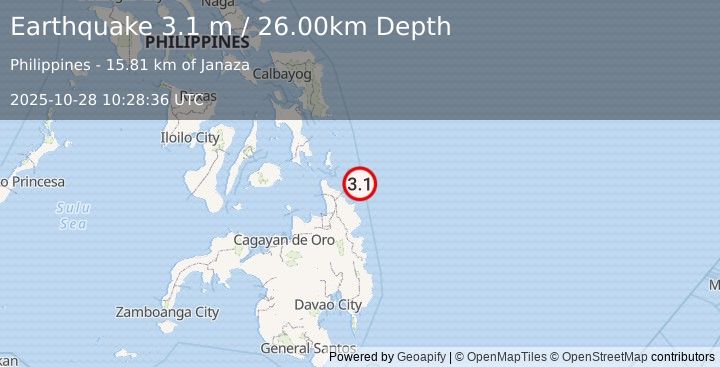 Earthquake MINDANAO, PHILIPPINES (3.1 m) (2025-10-28 10:28:36 UTC)