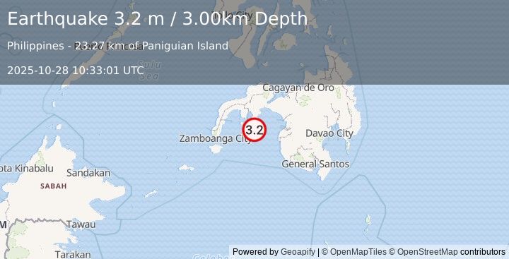 Earthquake MINDANAO, PHILIPPINES (3.2 m) (2025-10-28 10:33:01 UTC)