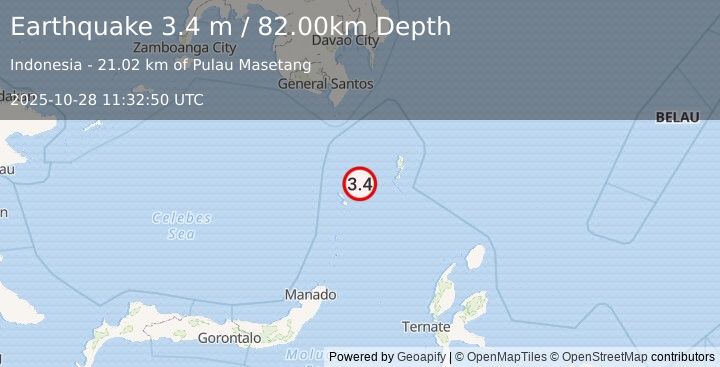 Earthquake KEPULAUAN SANGIHE, INDONESIA (3.4 m) (2025-10-28 11:32:50 UTC)