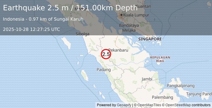 Earthquake NORTHERN SUMATRA, INDONESIA (2.5 m) (2025-10-28 12:27:25 UTC)