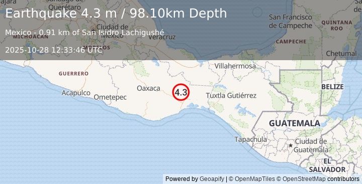 Earthquake OAXACA, MEXICO (4.3 m) (2025-10-28 12:33:46 UTC)