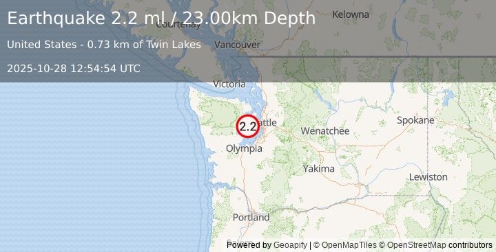 Earthquake PUGET SOUND REGION, WASHINGTON (2.2 ml) (2025-10-28 12:54:54 UTC)