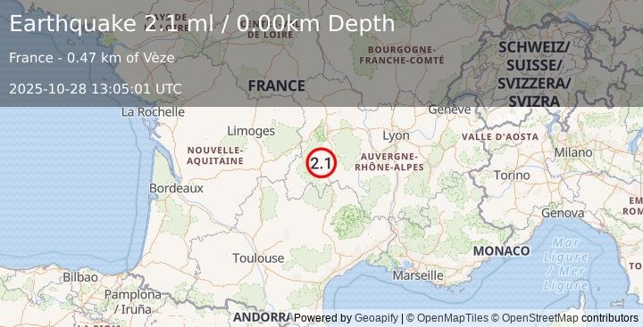 Earthquake FRANCE (2.1 ml) (2025-10-28 13:05:01 UTC)