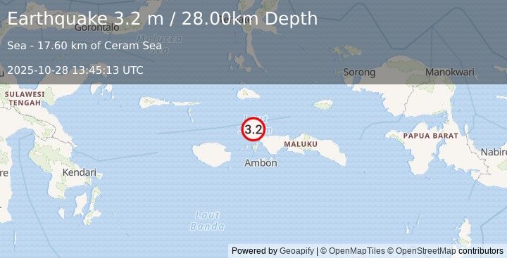 Earthquake CERAM SEA, INDONESIA (3.2 m) (2025-10-28 13:45:13 UTC)