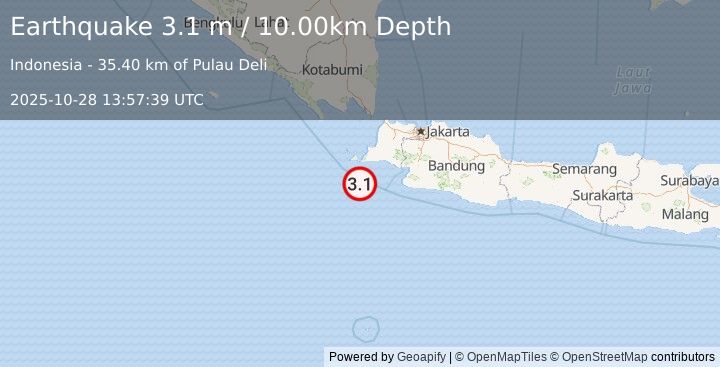 Earthquake JAVA, INDONESIA (3.1 m) (2025-10-28 13:57:39 UTC)