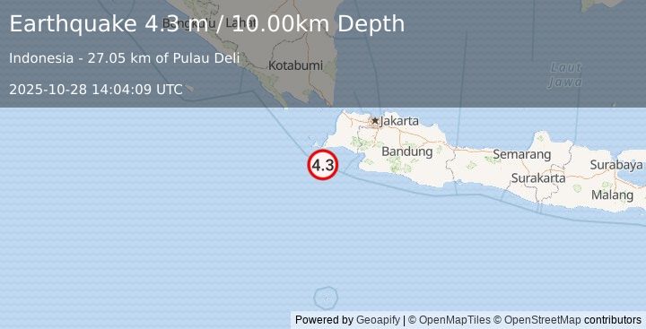 Earthquake JAVA, INDONESIA (4.3 m) (2025-10-28 14:04:09 UTC)