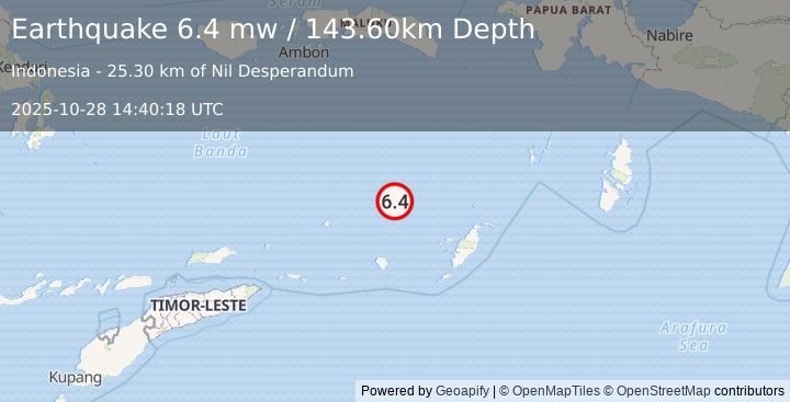 Earthquake BANDA SEA (6.4 mw) (2025-10-28 14:40:18 UTC)