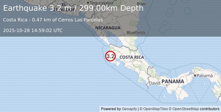 Earthquake COSTA RICA (3.2 m) (2025-10-28 14:59:02 UTC)