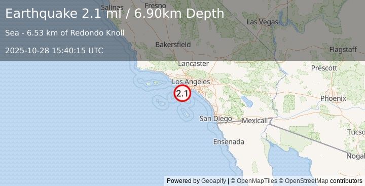 Earthquake CHANNEL ISLANDS REG., CALIFORNIA (2.1 ml) (2025-10-28 15:40:15 UTC)