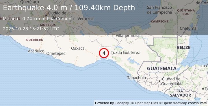 Earthquake OAXACA, MEXICO (4.0 m) (2025-10-28 15:21:52 UTC)