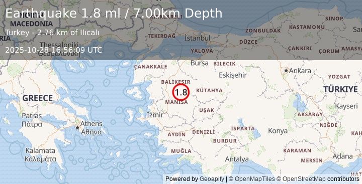 Earthquake WESTERN TURKEY (1.8 ml) (2025-10-28 16:56:09 UTC)