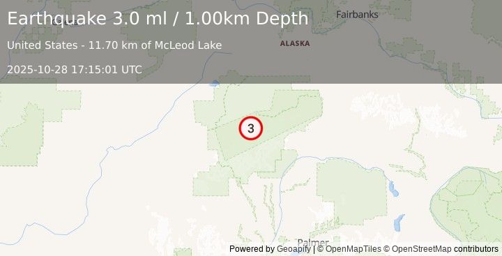 Earthquake CENTRAL ALASKA (3.0 ml) (2025-10-28 17:15:01 UTC)