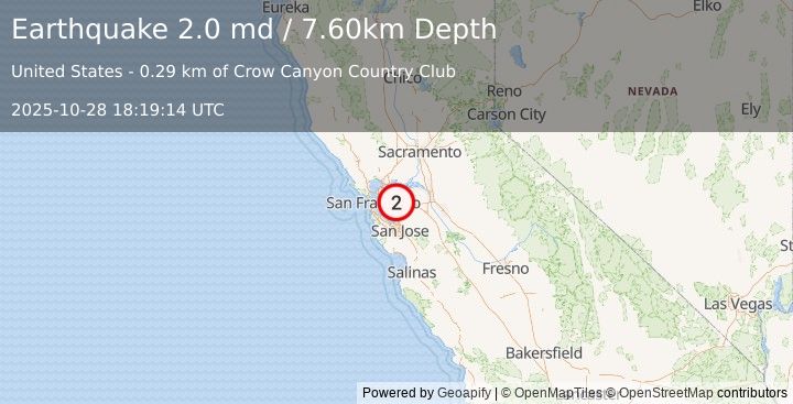 Earthquake SAN FRANCISCO BAY AREA, CALIF. (2.0 md) (2025-10-28 18:19:14 UTC)
