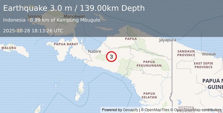 Earthquake PAPUA, INDONESIA (3.0 m) (2025-10-28 18:13:26 UTC)