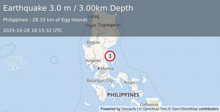 Earthquake LUZON, PHILIPPINES (3.0 m) (2025-10-28 18:15:32 UTC)