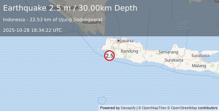 Earthquake JAVA, INDONESIA (2.5 m) (2025-10-28 18:34:22 UTC)