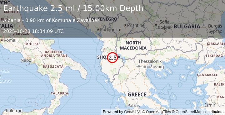 Earthquake ALBANIA (2.5 ml) (2025-10-28 18:34:09 UTC)