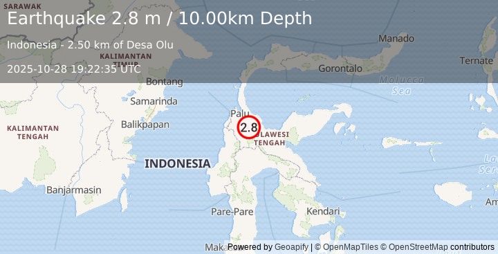 Earthquake SULAWESI, INDONESIA (2.8 m) (2025-10-28 19:22:35 UTC)