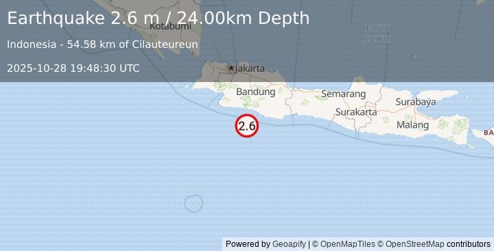 Earthquake JAVA, INDONESIA (2.6 m) (2025-10-28 19:48:30 UTC)