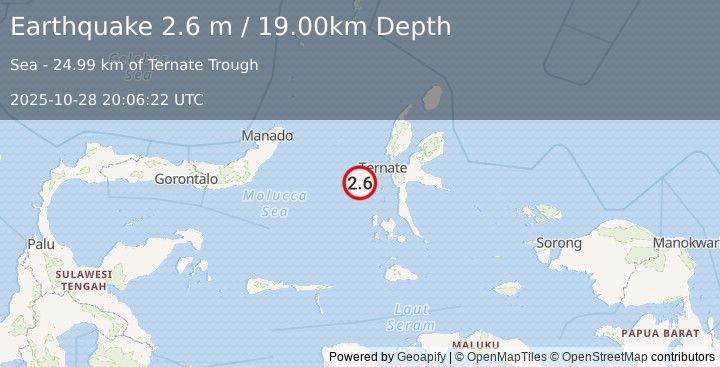 Earthquake MOLUCCA SEA (2.6 m) (2025-10-28 20:06:22 UTC)
