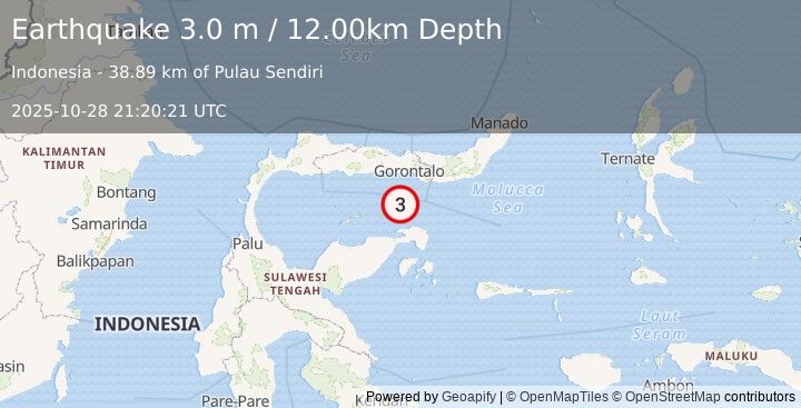 Earthquake SULAWESI, INDONESIA (3.0 m) (2025-10-28 21:20:21 UTC)