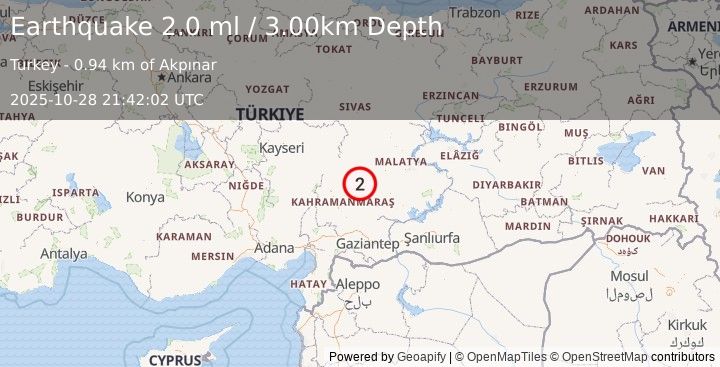 Earthquake CENTRAL TURKEY (2.0 ml) (2025-10-28 21:42:02 UTC)