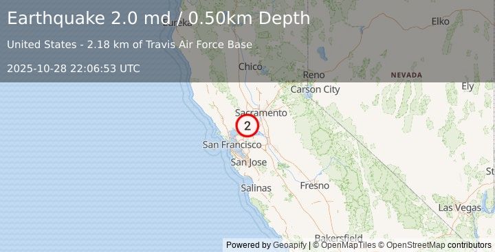 Earthquake NORTHERN CALIFORNIA (2.0 md) (2025-10-28 22:06:53 UTC)