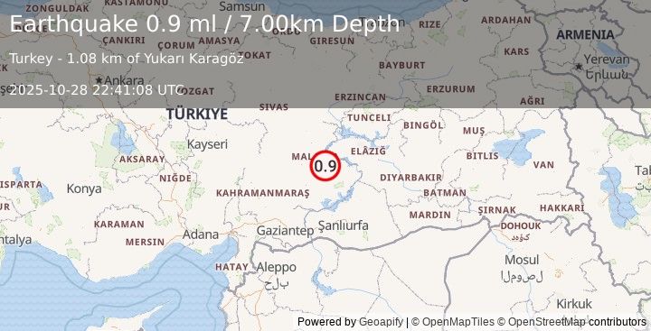 Earthquake EASTERN TURKEY (0.9 ml) (2025-10-28 22:41:07 UTC)