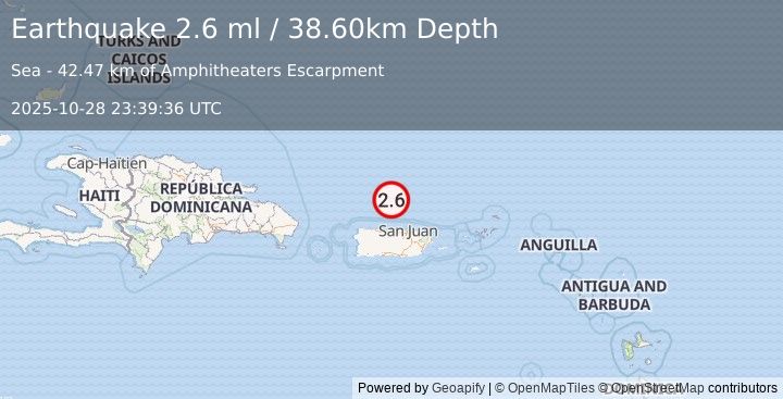 Earthquake PUERTO RICO REGION (2.6 ml) (2025-10-28 23:39:36 UTC)