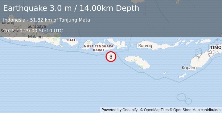 Earthquake SUMBAWA REGION, INDONESIA (3.0 m) (2025-10-29 00:50:10 UTC)