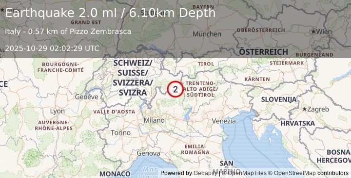 Earthquake NORTHERN ITALY (2.0 ml) (2025-10-29 02:02:29 UTC)