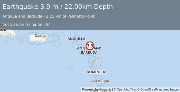 Earthquake ANTIGUA AND BARBUDA REGION (3.9 m) (2025-10-29 02:04:28 UTC)