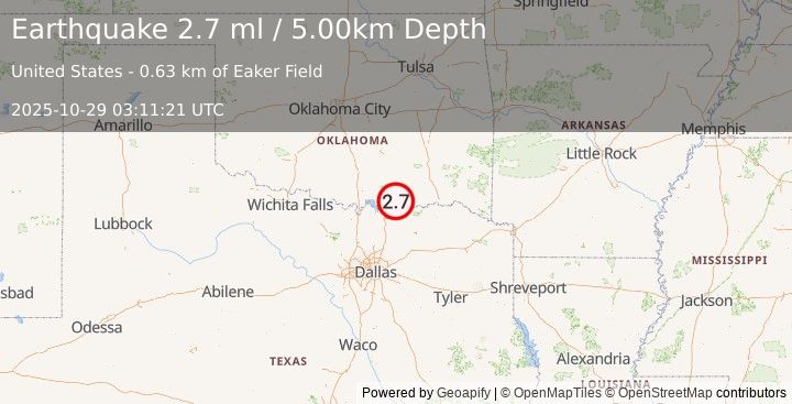 Earthquake OKLAHOMA (2.5 ml) (2025-10-29 03:11:20 UTC)